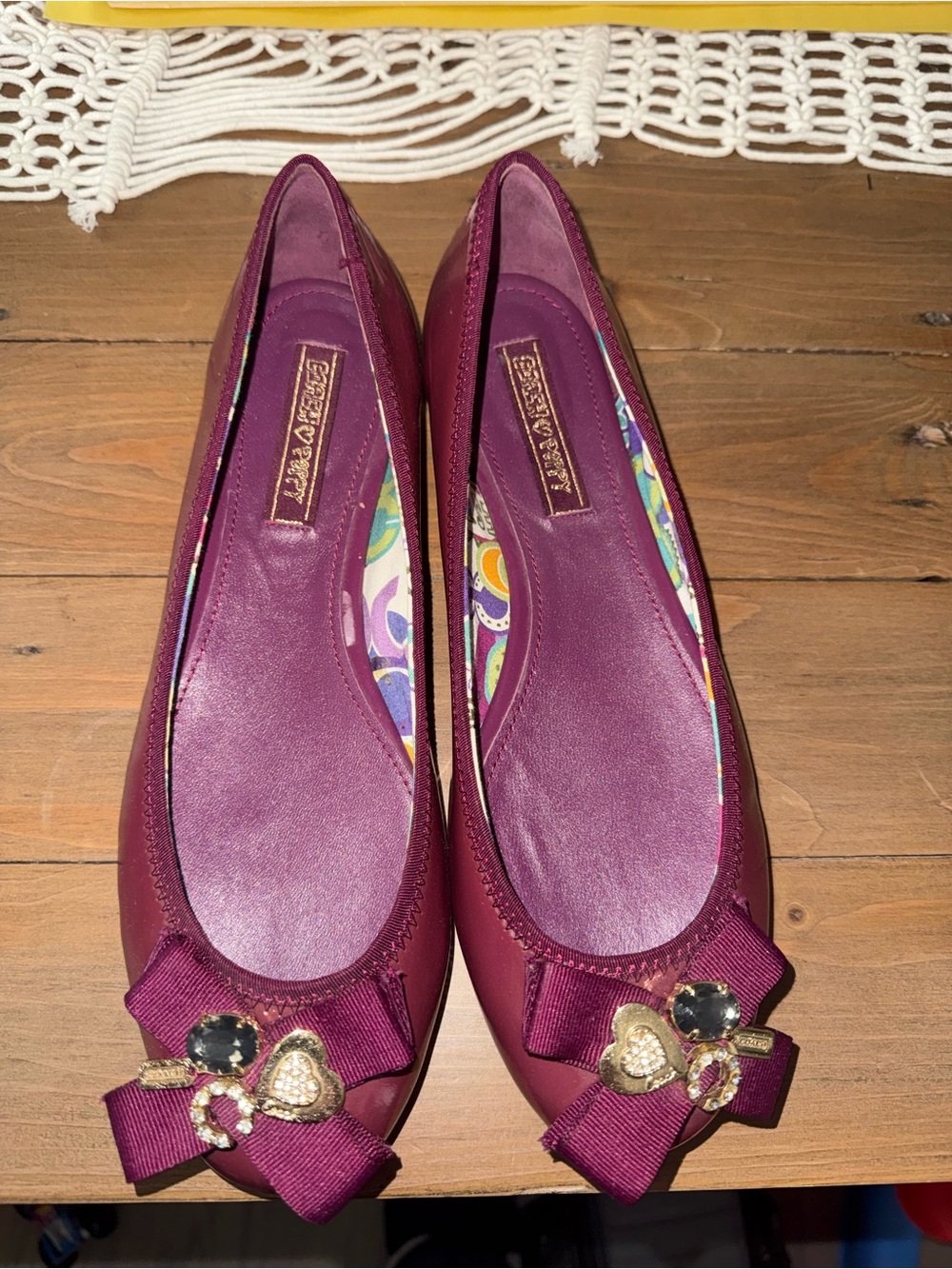 Coach and Poppy Women's Wine Bow Flats with Gold Accents